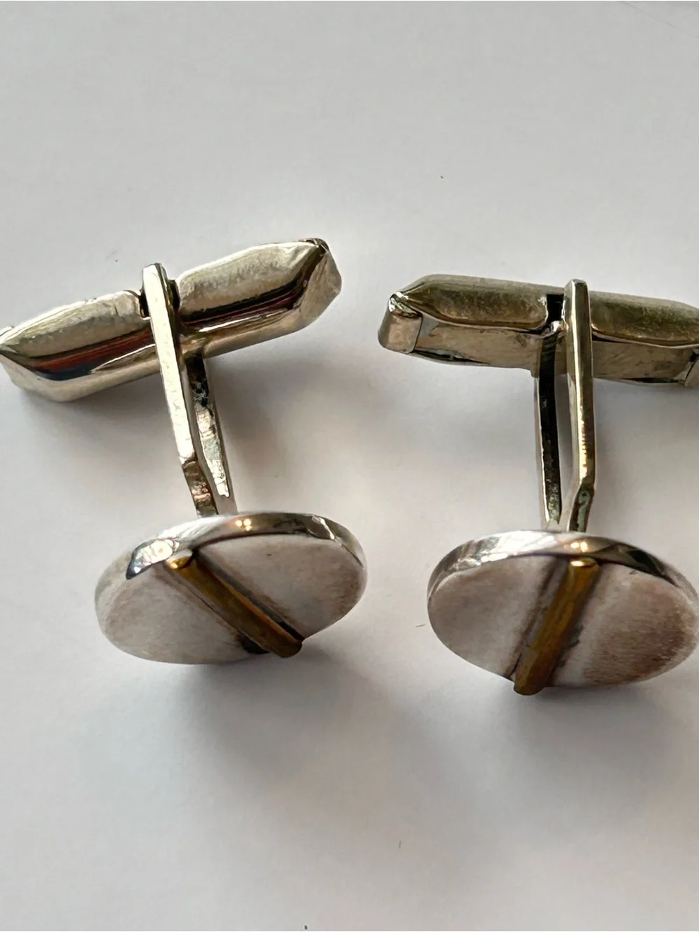 vintage Mexican modernist cufflinks made of sterling silver concave round shape